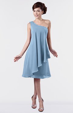 ColsBM Mallory Sky Blue Cute One Shoulder Zipper Knee Length Rhinestone Plus Size Bridesmaid Dresses