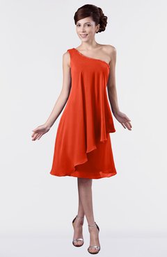 ColsBM Mallory Tangerine Tango Cute One Shoulder Zipper Knee Length Rhinestone Plus Size Bridesmaid Dresses