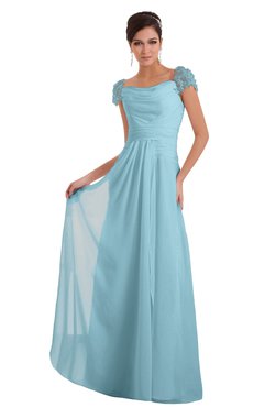 ColsBM Carlee Aqua Elegant A-line Wide Square Short Sleeve Appliques Bridesmaid Dresses