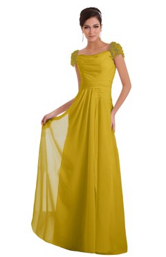ColsBM Carlee Lemon Curry Elegant A-line Wide Square Short Sleeve Appliques Bridesmaid Dresses