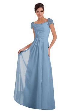 ColsBM Carlee Sky Blue Elegant A-line Wide Square Short Sleeve Appliques Bridesmaid Dresses