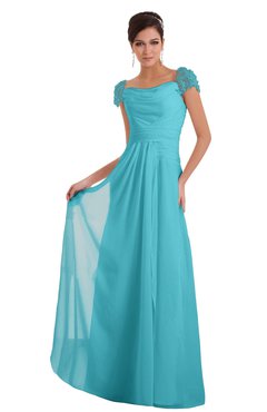 ColsBM Carlee Turquoise Elegant A-line Wide Square Short Sleeve Appliques Bridesmaid Dresses