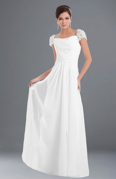 ColsBM Carlee White Elegant A-line Wide Square Short Sleeve Appliques Bridesmaid Dresses