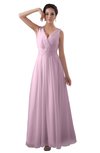 ColsBM Kalani Baby Pink Modern A-line V-neck Zipper Floor Length Plus Size Bridesmaid Dresses