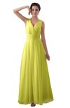 ColsBM Kalani Pale Yellow Modern A-line V-neck Zipper Floor Length Plus Size Bridesmaid Dresses