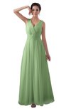ColsBM Kalani Sage Green Modern A-line V-neck Zipper Floor Length Plus Size Bridesmaid Dresses