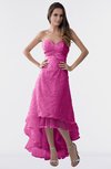 ColsBM Isabel Hot Pink Simple A-line Zipper Tea Length Paillette Plus Size Bridesmaid Dresses