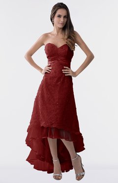 ColsBM Isabel Maroon Simple A-line Zipper Tea Length Paillette Plus Size Bridesmaid Dresses