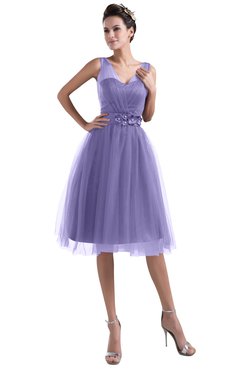 ColsBM Ashley Aster Purple Plain Illusion Zipper Knee Length Flower Plus Size Bridesmaid Dresses
