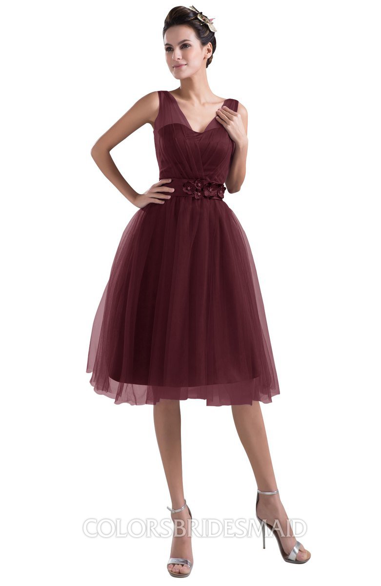 burgundy bridesmaid dresses knee length