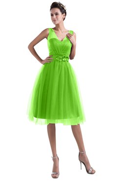ColsBM Ashley Classic Green Plain Illusion Zipper Knee Length Flower Plus Size Bridesmaid Dresses