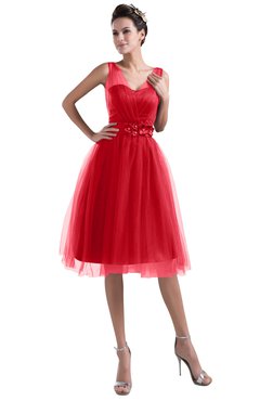 ColsBM Ashley High Risk Red Plain Illusion Zipper Knee Length Flower Plus Size Bridesmaid Dresses