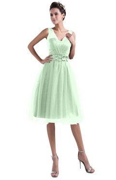 ColsBM Ashley Light Green Plain Illusion Zipper Knee Length Flower Plus Size Bridesmaid Dresses