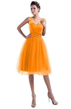 ColsBM Ashley Orange Plain Illusion Zipper Knee Length Flower Plus Size Bridesmaid Dresses