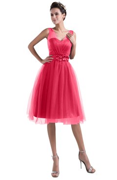 ColsBM Ashley Paradise Pink Plain Illusion Zipper Knee Length Flower Plus Size Bridesmaid Dresses