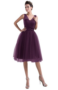 ColsBM Ashley Plum Plain Illusion Zipper Knee Length Flower Plus Size Bridesmaid Dresses