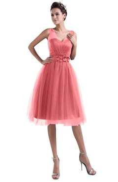 ColsBM Ashley Shell Pink Plain Illusion Zipper Knee Length Flower Plus Size Bridesmaid Dresses