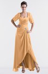 ColsBM Emilia Apricot Modest Sweetheart Short Sleeve Zip up Floor Length Plus Size Bridesmaid Dresses