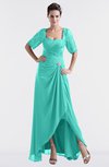 ColsBM Emilia Blue Turquoise Modest Sweetheart Short Sleeve Zip up Floor Length Plus Size Bridesmaid Dresses