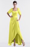 ColsBM Emilia Pale Yellow Modest Sweetheart Short Sleeve Zip up Floor Length Plus Size Bridesmaid Dresses