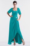 ColsBM Emilia Peacock Blue Modest Sweetheart Short Sleeve Zip up Floor Length Plus Size Bridesmaid Dresses