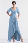 ColsBM Emilia Sky Blue Modest Sweetheart Short Sleeve Zip up Floor Length Plus Size Bridesmaid Dresses