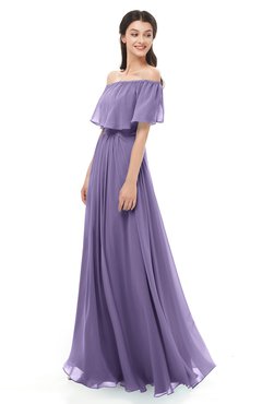 ColsBM Hana Chalk Violet Bridesmaid Dresses Romantic Short Sleeve Floor Length Pleated A-line Off The Shoulder