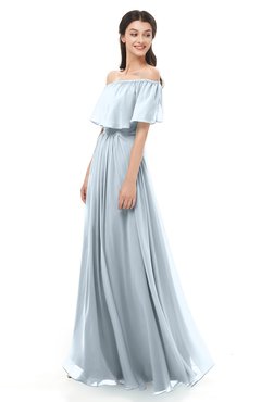 ColsBM Hana Illusion Blue Bridesmaid Dresses Romantic Short Sleeve Floor Length Pleated A-line Off The Shoulder