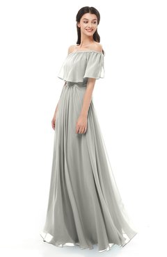 ColsBM Hana Platinum Bridesmaid Dresses Romantic Short Sleeve Floor Length Pleated A-line Off The Shoulder