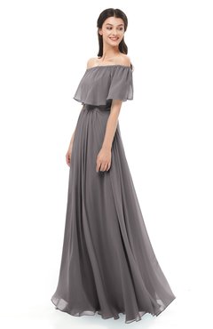 ColsBM Hana Ridge Grey Bridesmaid Dresses Romantic Short Sleeve Floor Length Pleated A-line Off The Shoulder