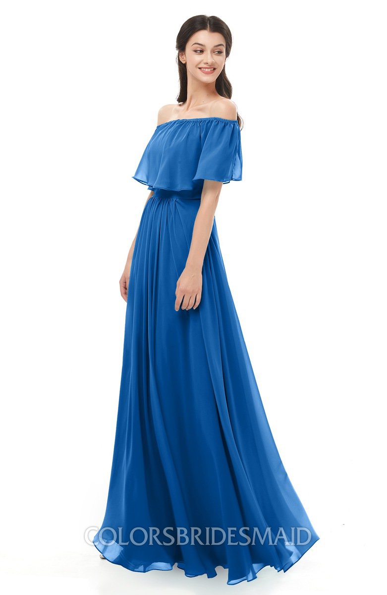 royal blue off the shoulder bridesmaid dress