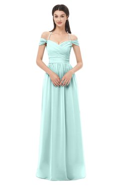 ColsBM Amirah Blue Glass Bridesmaid Dresses Halter Zip up Pleated Floor Length Elegant Short Sleeve