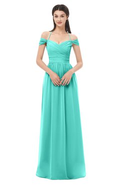 ColsBM Amirah Blue Turquoise Bridesmaid Dresses Halter Zip up Pleated Floor Length Elegant Short Sleeve