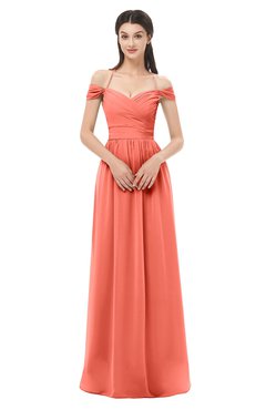 ColsBM Amirah Fusion Coral Bridesmaid Dresses Halter Zip up Pleated Floor Length Elegant Short Sleeve