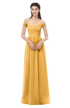 ColsBM Amirah Golden Cream Bridesmaid Dresses Halter Zip up Pleated Floor Length Elegant Short Sleeve