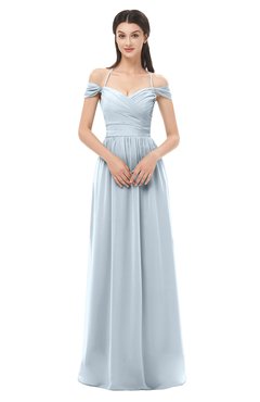 ColsBM Amirah Illusion Blue Bridesmaid Dresses Halter Zip up Pleated Floor Length Elegant Short Sleeve