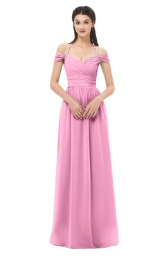 ColsBM Amirah Pink Bridesmaid Dresses Halter Zip up Pleated Floor Length Elegant Short Sleeve