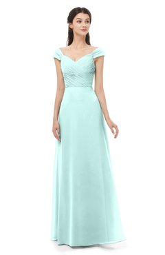 ColsBM Aspen Blue Glass Bridesmaid Dresses Off The Shoulder Elegant Short Sleeve Floor Length A-line Ruching