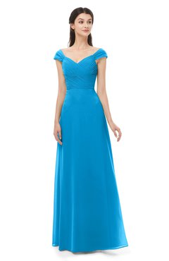 ColsBM Aspen Cornflower Blue Bridesmaid Dresses Off The Shoulder Elegant Short Sleeve Floor Length A-line Ruching