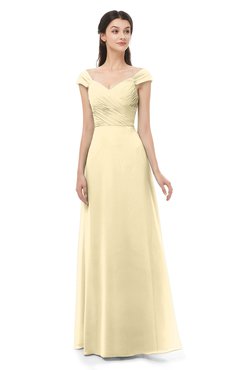 ColsBM Aspen Cornhusk Bridesmaid Dresses Off The Shoulder Elegant Short Sleeve Floor Length A-line Ruching