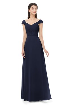 ColsBM Aspen Dark Sapphire Bridesmaid Dresses Off The Shoulder Elegant Short Sleeve Floor Length A-line Ruching