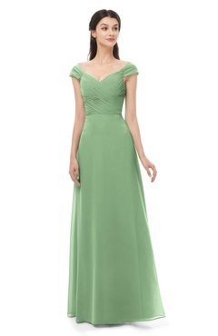 ColsBM Aspen Fair Green Bridesmaid Dresses Off The Shoulder Elegant Short Sleeve Floor Length A-line Ruching