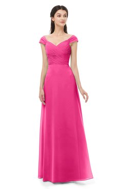ColsBM Aspen Fandango Pink Bridesmaid Dresses Off The Shoulder Elegant Short Sleeve Floor Length A-line Ruching