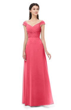 ColsBM Aspen Guava Bridesmaid Dresses Off The Shoulder Elegant Short Sleeve Floor Length A-line Ruching