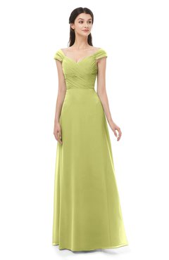 ColsBM Aspen Linden Green Bridesmaid Dresses Off The Shoulder Elegant Short Sleeve Floor Length A-line Ruching