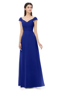 ColsBM Aspen Nautical Blue Bridesmaid Dresses Off The Shoulder Elegant Short Sleeve Floor Length A-line Ruching