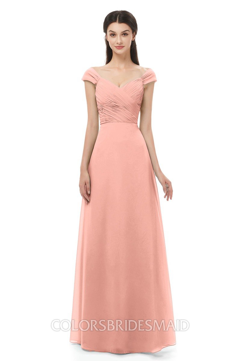 Peach Off the Shoulder long bridesmaid dresses – ebProm