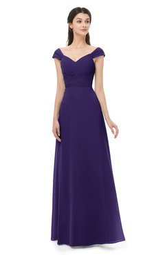 ColsBM Aspen Royal Purple Bridesmaid Dresses Off The Shoulder Elegant Short Sleeve Floor Length A-line Ruching