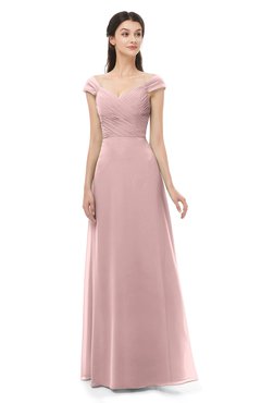 ColsBM Aspen Silver Pink Bridesmaid Dresses Off The Shoulder Elegant Short Sleeve Floor Length A-line Ruching