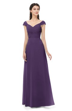 ColsBM Aspen Violet Bridesmaid Dresses Off The Shoulder Elegant Short Sleeve Floor Length A-line Ruching